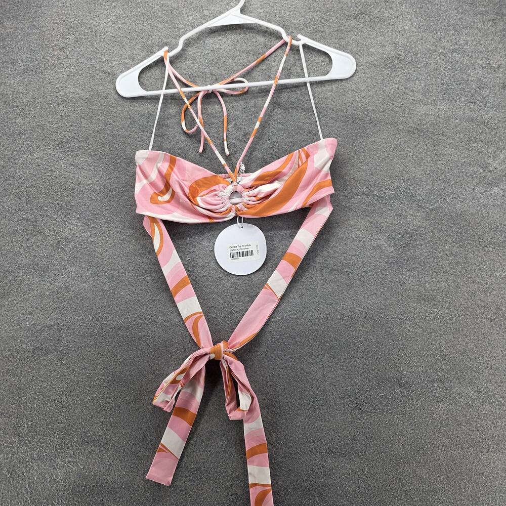Princess Polly Top Womens US 6 Pink Multi Camelia Tie Back Strappy Crop Halter
